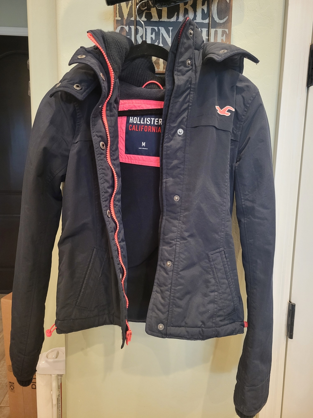 Hollister Navy Ski Jacket with Pink Accents